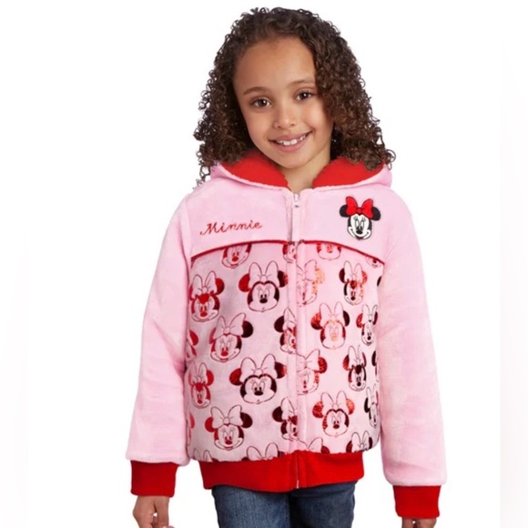 New! Disney Minnie Mouse pink girls kids toddler plush hoodie - Picture 1 of 3